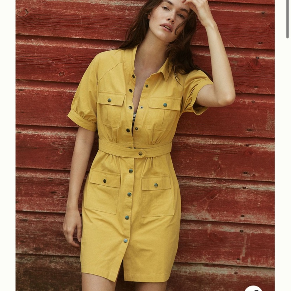 XS Anthropologie Utility mini dress in yellow